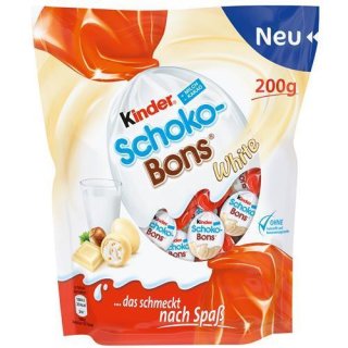 Kinder Schoko Bons white - Chocolate Balls - Filled With A Mixture Of Milk Cream And Pieces Of Hazelnut