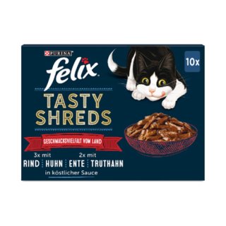 Purina Felix Tasty Shreds - Vielfalt vom Land 10 x 80g