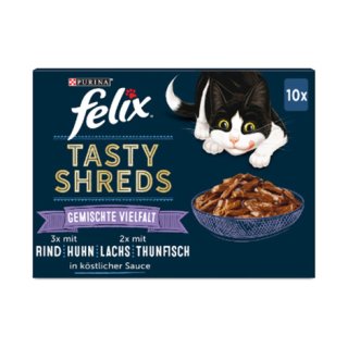 Purina Felix Tasty Shreds - Gemischte Vielfalt 10 x 80g