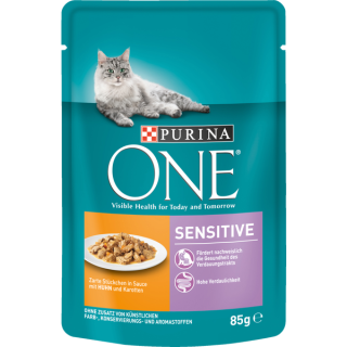 Purina ONE Sensitive zarte Stückchen in Sauce - Huhn & Karotte 85g